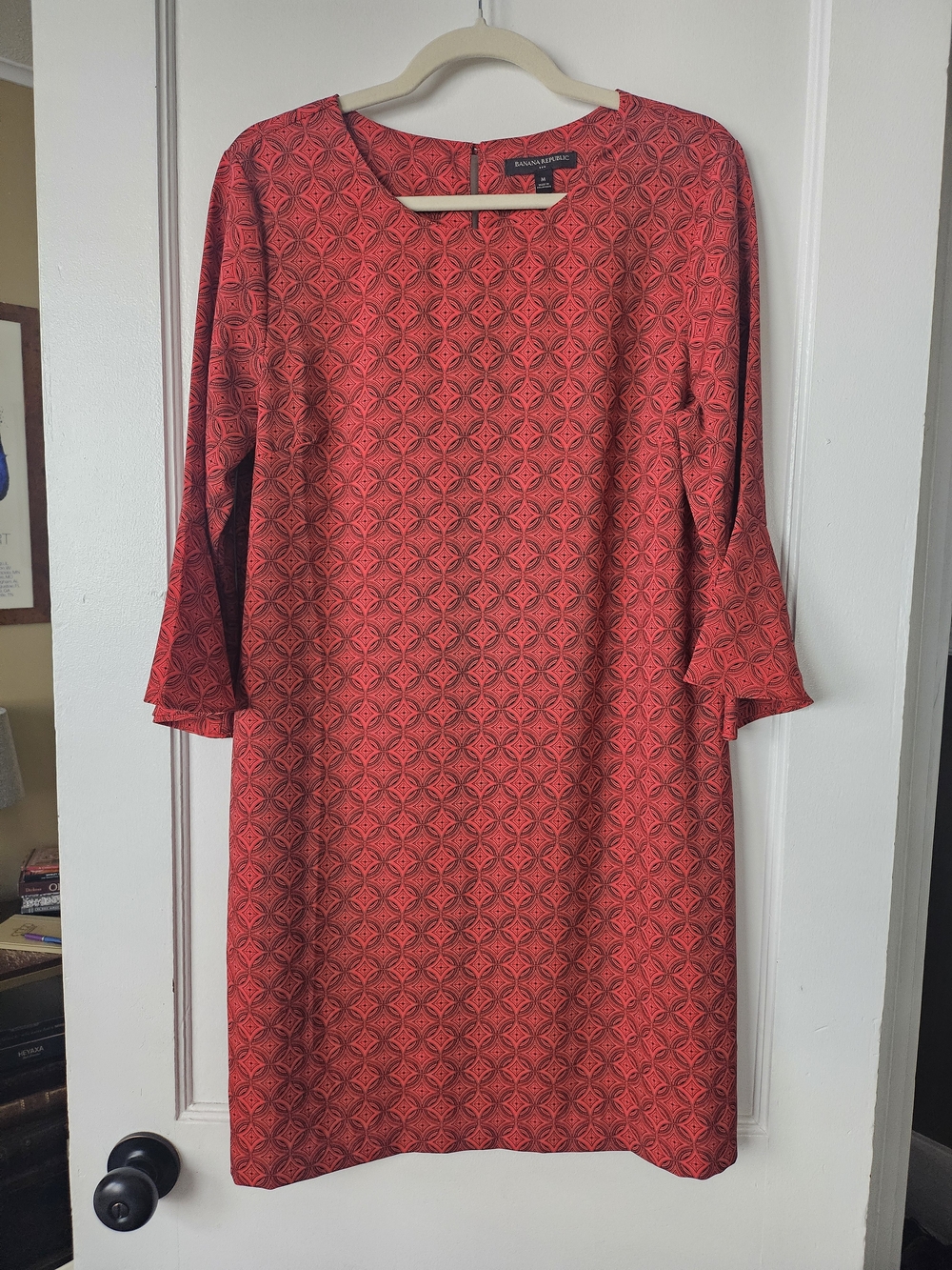 Banana Republic Red Geometric Long-Sleeve Shift Dress